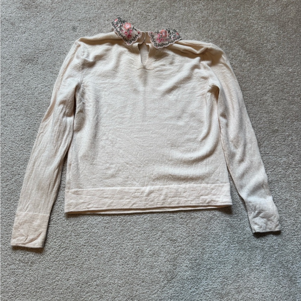 Club Monaco Cream Sweater with Floral Embellishments - Picture 4 of 10